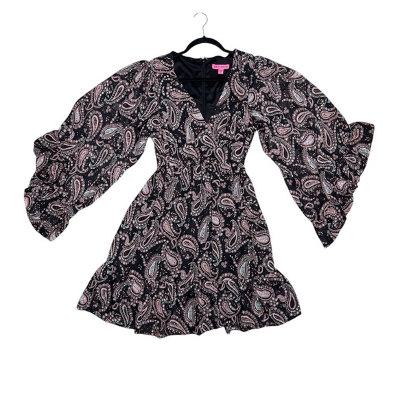 Betsey Johnson womens 8 midi bambi bell sleeves paisley print dress witchy vamp - Picture 2 of 12